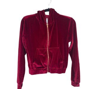 Velvet zip-up hoodie with gold zipper and hood